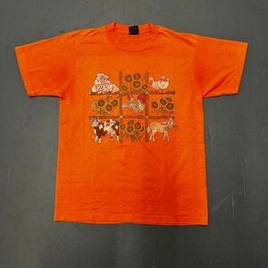 Vintage 90s single stitch faded orange farm animals and sunflowers big print Tee